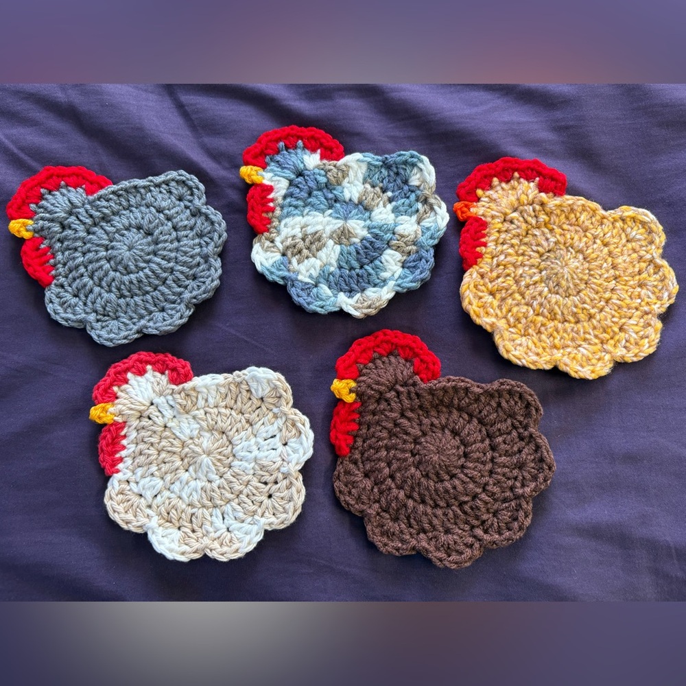 Crochet Chicken Drink Coasters
